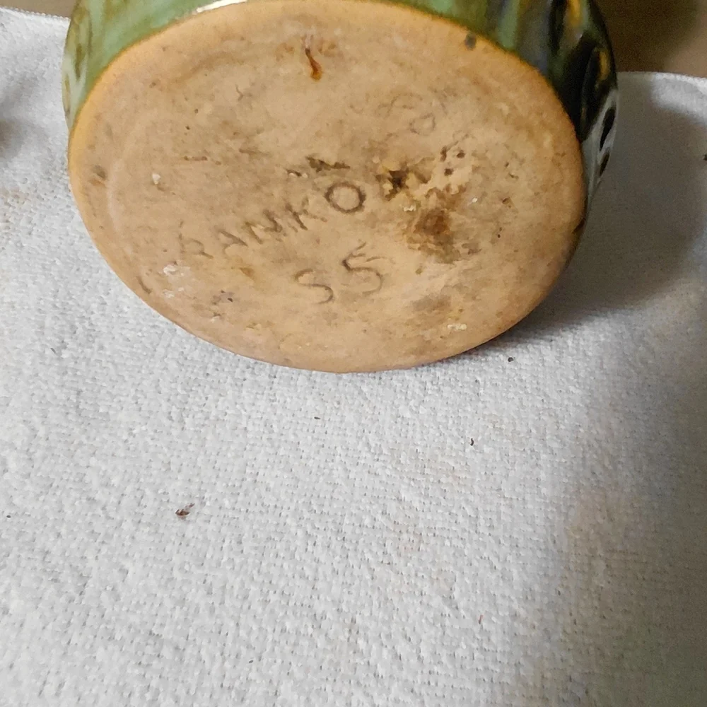 Green and Brown Drip Glaze Ceramic Planter with Saucer - Picture 9 of 10